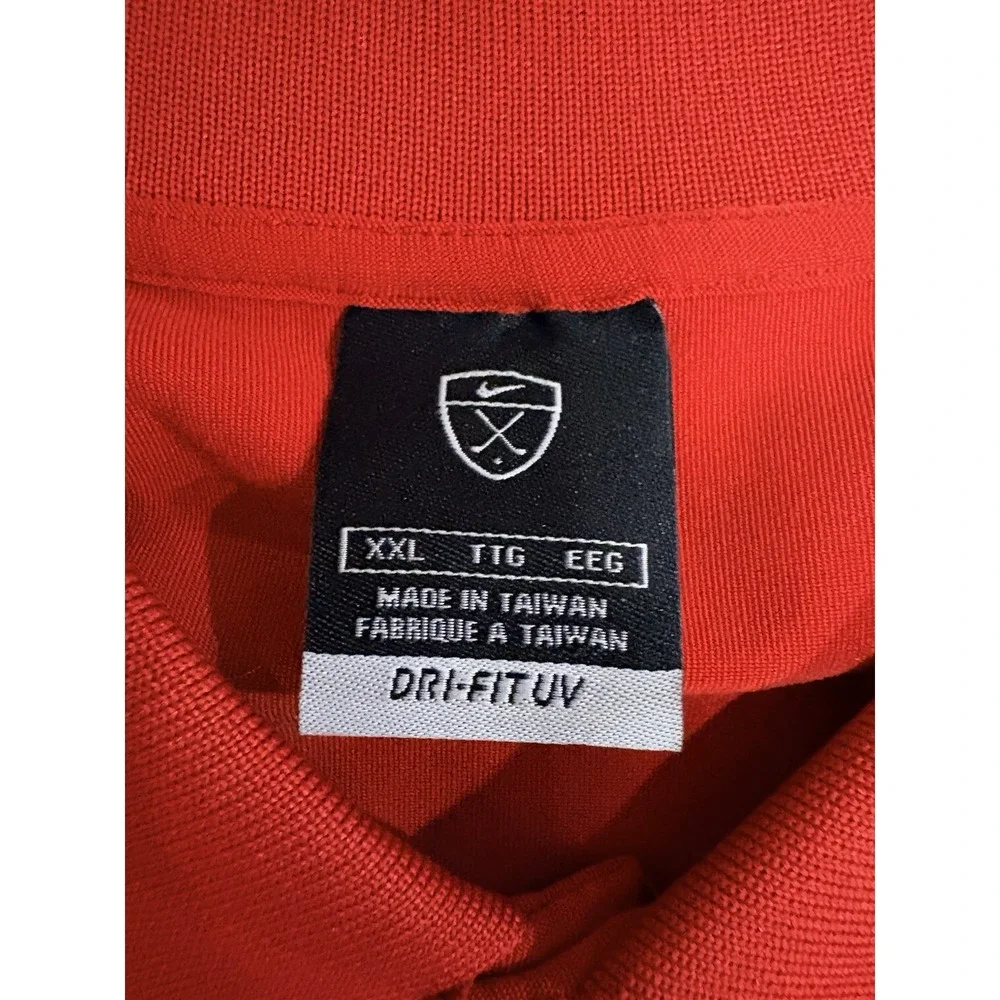 Nike‎ Golf Polo Shirt Dri-Fit UV Men's XXL Orange Stripes Stretch Short Sleeve